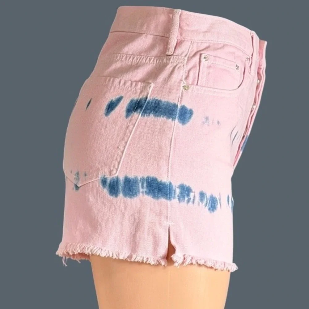 PacSun Ultra High Rise Vintage Shorts Pink Blue Tie Dye Frayed Hem Size 27 NEW